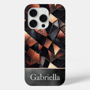 Coque iPhone 15 Pro Carreaux d'or Rose noir