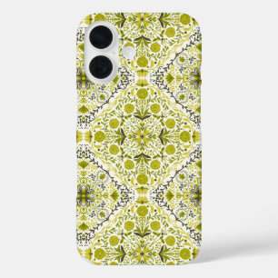 Coques iPhone 16 Carreaux floraux en vert