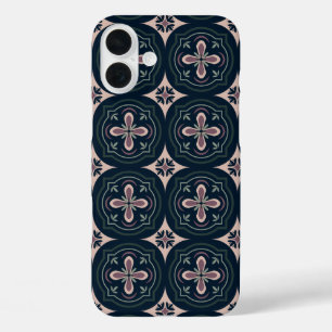 Coques iPhone 16 Plus carreaux géométriques floraux de couleur terreuse