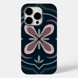 Coque Pour iPhone 14 Pro carreaux géométriques floraux de couleur terreuse