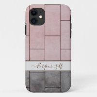 Carreaux rose et gris coques iphone monogramme. Co
