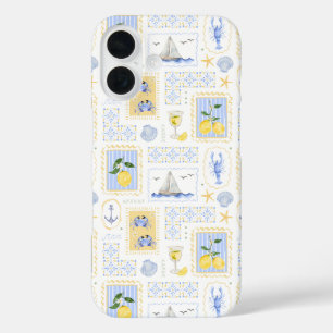 Coques iPhone 16 Carrelage bleu jaune méditerranéen Lemon Coastal