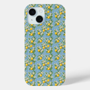 Coque Pour iPhone 15 Carrelage Méditerranéen Bleu Aquarelle Citron