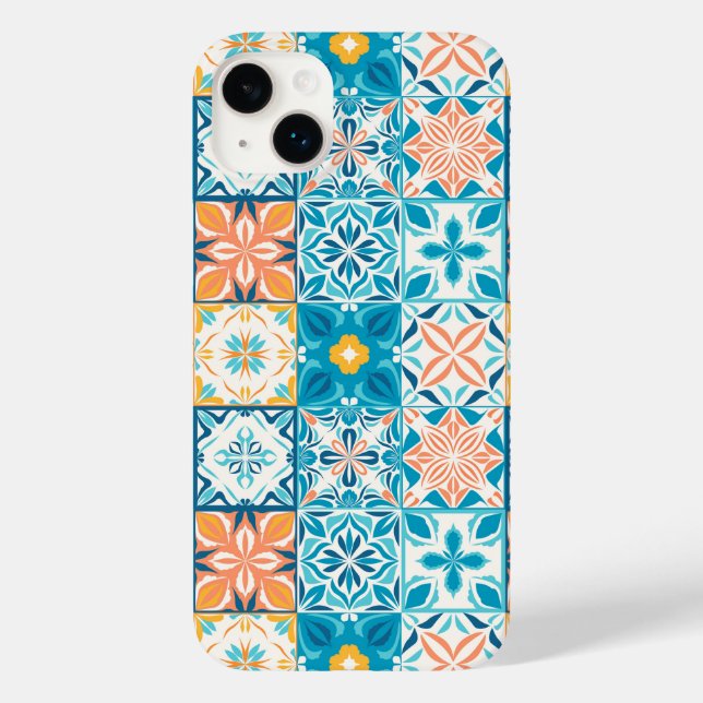 Coques Case-Mate iPhone Carrelage orange et bleu (Verso)