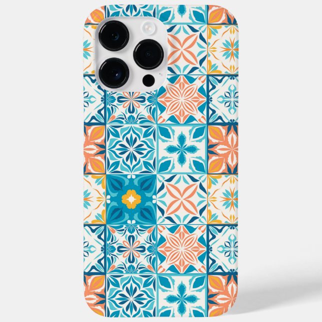 Coques Case-Mate iPhone Carrelage orange et bleu (Verso)