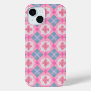 Coque Pour iPhone 15 Carrelage Pastel Motif rose et bleu