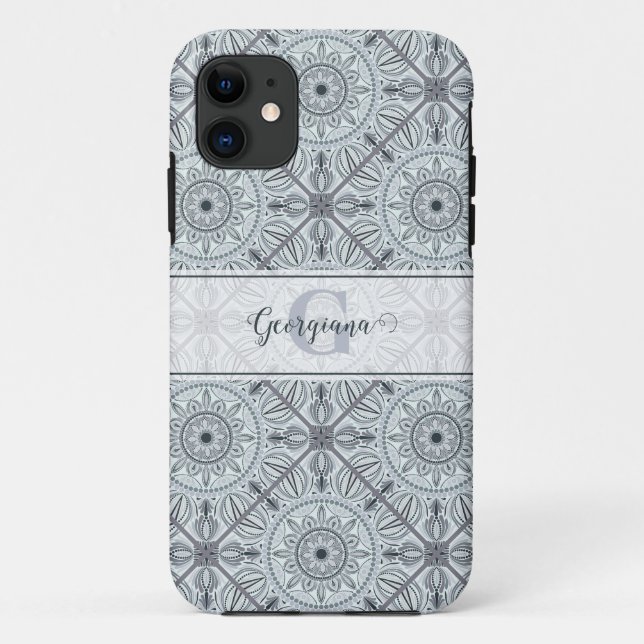Coques Case-Mate iPhone Carrelage personnalisé Harmonie florale Gris Manda (Dos)