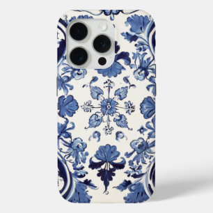 Coque iPhone 15 Pro Carrelage portugais Vintage Bleu Et Blanc