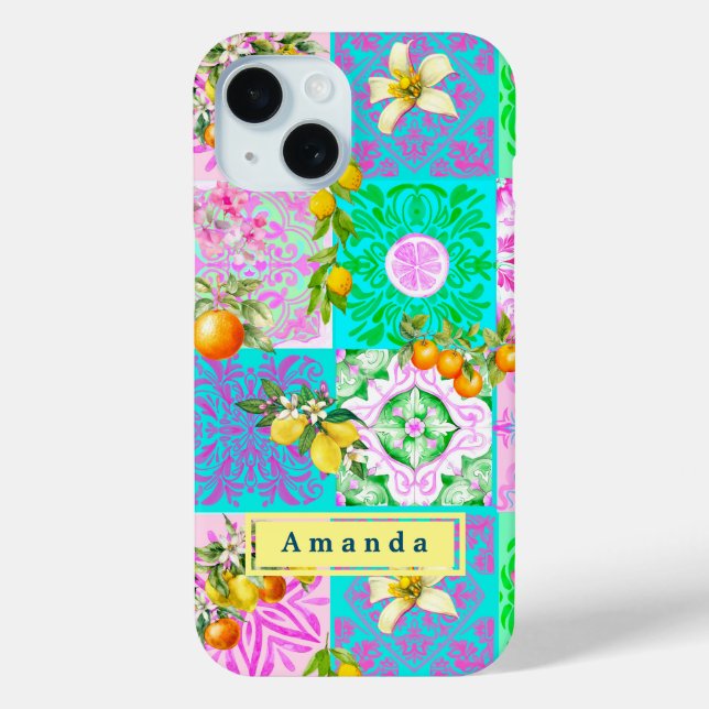 Coques Case-Mate iPhone Carrelages floraux de collage d'agrumes rose chic (Verso)