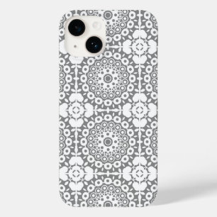 Coque Pour iPhone 14 Carrés blancs dentés sur un arrière - plan gris cl