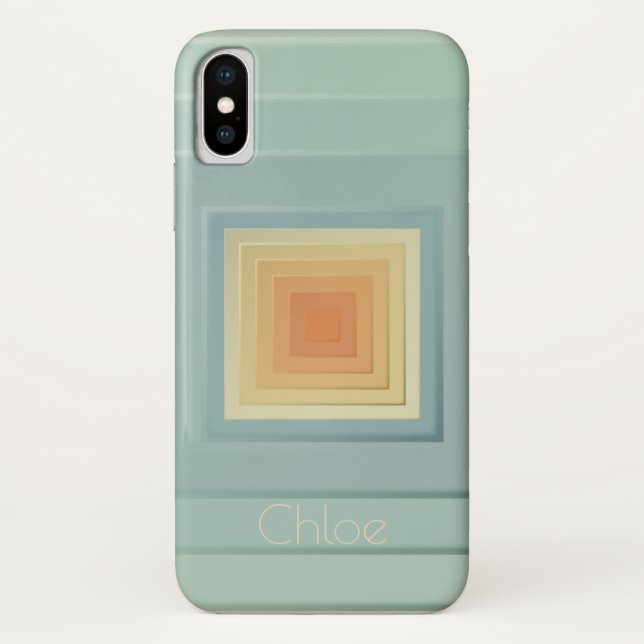 Coques Case-Mate iPhone Carrés géométriques classiques (bleu clair et jaun (Dos)