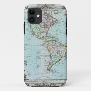 Coque iPhone 11 Carte 1764 des Amériques par Louis Brion de la