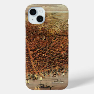 Coque iPhone 15 Mini Carte aérienne antique, ville de San Francisco, Ca
