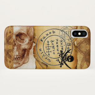 COQUE iPhone X CARTE AU TRÉSOR DES PIRATES ANTIQUES ,CRÂNE ET ÉPÉ
