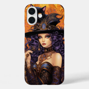 COQUES iPhone 16 PLUS CARTE DE TAROT FEMME ET CHAT NOIR D'HALLOWEEN EFFR