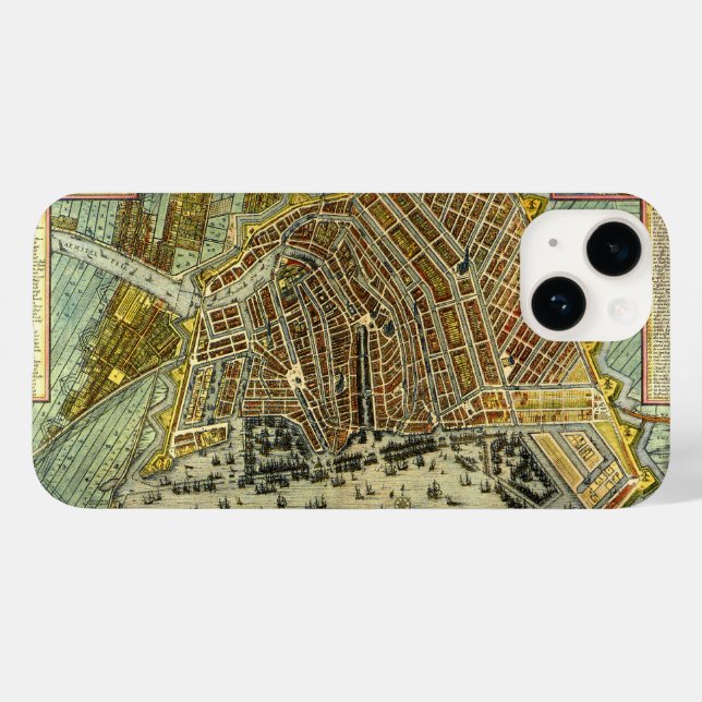 Coques Case-Mate iPhone Carte des rues antiques d'Amsterdam, Pays-Bas (Verso (horizontal))