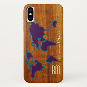 Coque iPhone X carte du monde du bois personnalisée