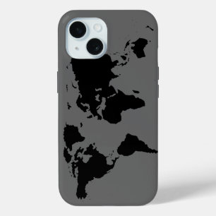 Coque Pour iPhone 15 Carte du monde gris noir