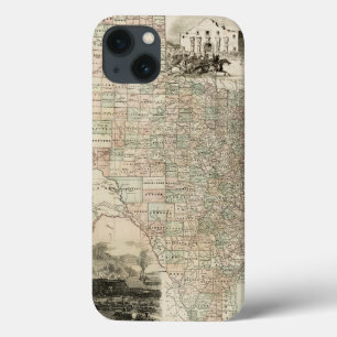 Etui iPhone 13 Carte du Texas aux frontières du comté