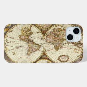 Coque iPhone 15 Mini Carte du Vieux Monde antique par Frederick de Wit,