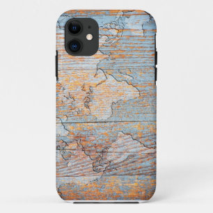 Coques Pour iPhone Carte en bois artistique du monde
