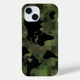 Coque Pour iPhone 15 Carte graphique noire mondiale