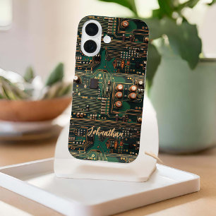 Coques iPhone 16 Carte Motif Dark Green Circuit Personnalisé