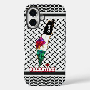 Coques iPhone 16 Carte palestinienne keffiyeh avec police arabe