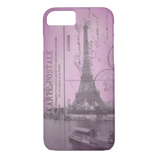 Coque iPhone 8/7 Carte postale vintage de Tour Eiffel dans l'iPhone