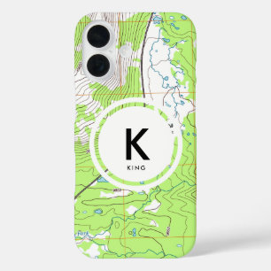 Coques iPhone 16 Carte topographique Monogramme