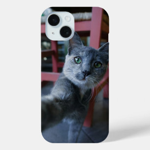 Coque Pour iPhone 15 Cartoon Chat Prise d'un selfie - Fun & Stylo Télép