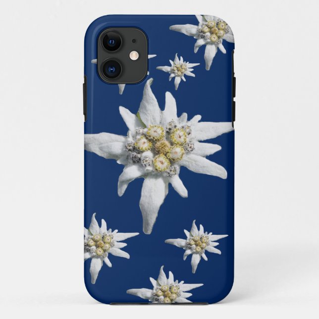 Coques Case-Mate iPhone Cas d'edelweiss sur l'arrière - plan bleu-foncé (Dos)