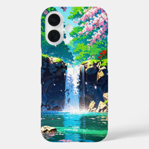 Coques iPhone 16 Cascade du printemps - Paysage d'Anime
