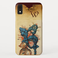 CASQUE DE CHEVALIER ANTIQUE AUX FEUILLES BLEU ROUG