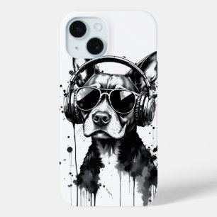 Coque Pour iPhone 15 Casque de chien cool Cute Animaux de compagnie enc