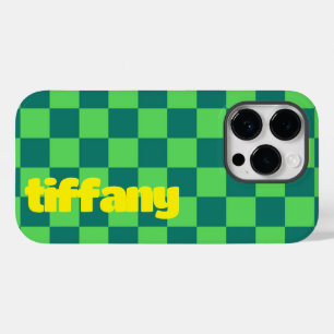 Coque Pour iPhone 14 Pro Casque téléphonique bleu À damiers vert