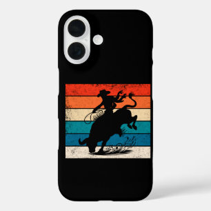 Coques iPhone 16 Cavalier de taureau de rodéo de style rétro de ran