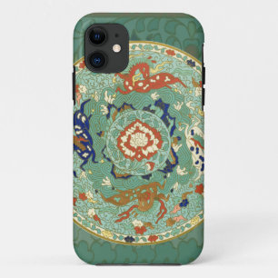Coques Pour iPhone Cercle chinois antique bleu vert