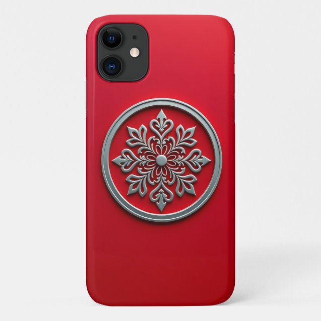 Coques Case-Mate iPhone Cercle Motif Argent sur Rouge (Dos)