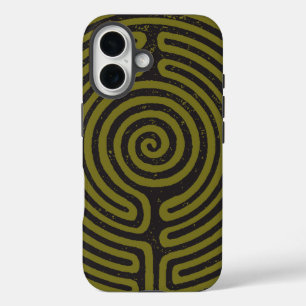 Coques iPhone 16 Cercle Noir Labyrinthe (Olive) Art fin