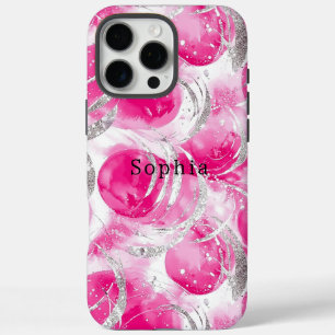 Coques iPhone 16 Pro Max Cercles Abstraits en verre d'argent rose