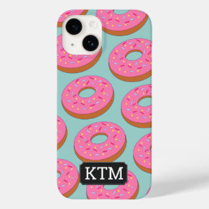 Coque Pour iPhone 14 Cercles de Donut de dessin animé avec Topping rose