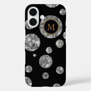 Coques iPhone 16 Cercles diamantés personnalisés sur noir