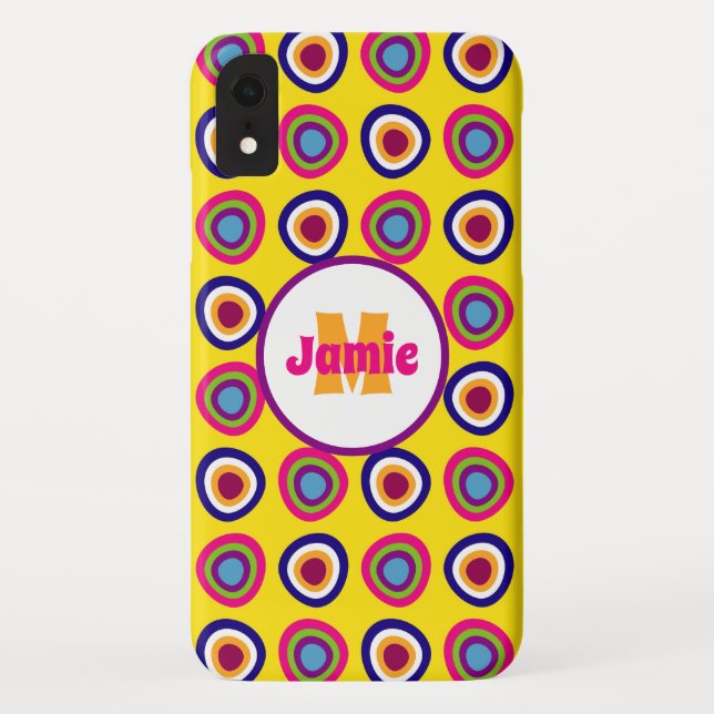 Coques Case-Mate iPhone Cercles funky personnalisés Motif sur Jaune (Dos)