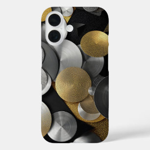 Coques iPhone 16 Cercles géométriques modernes en or et argent