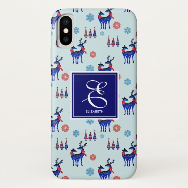 Coques Case-Mate iPhone Cerfs, Arbres de Noël, et Snowflakes avec Monogram (Dos)