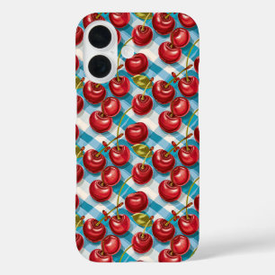 Coques iPhone 16 Cerise mignonne et Motif bleu plaid