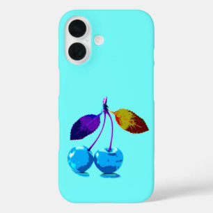 Coques iPhone 16 Cerises bleu clair vibrant
