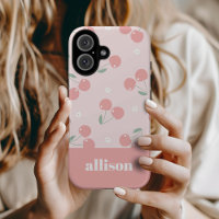 Cerises roses Retro Nom personnalisé Monogramme