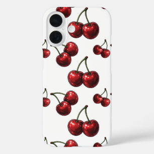 Coques iPhone 16 Cerises Rouges Brillantes Blanc Retro
